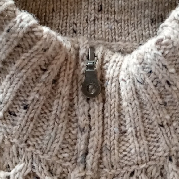 LL Bean Irish Wool Chunky Cable Knit Zip Front Sweater - Picture 6 of 8